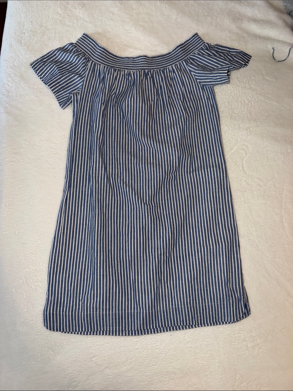 J. Crew Blue Cotton Linen Striped Off-The-Shoulder Dress Size 6 Style# G5833